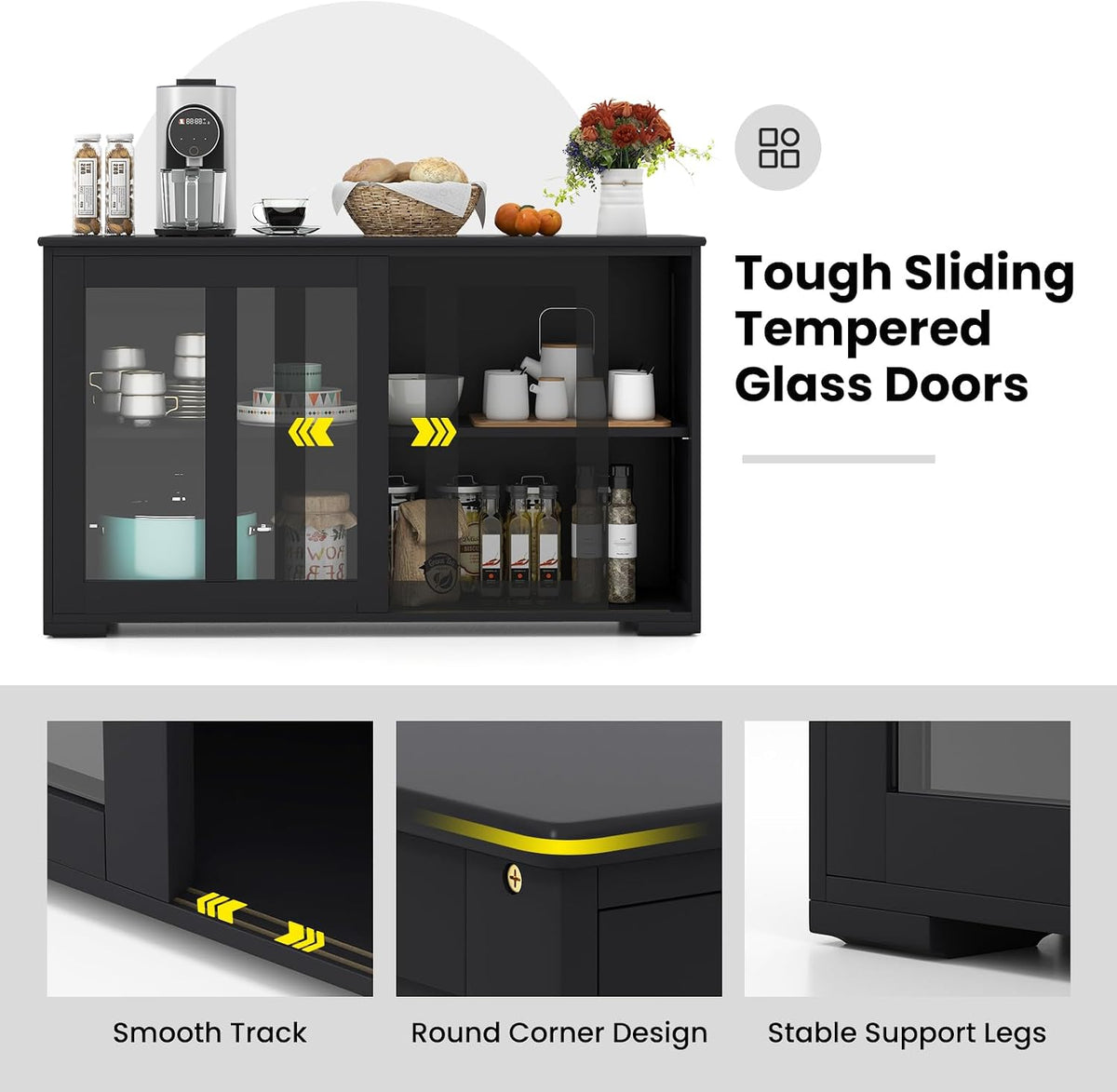 COSTWAY Buffet Sideboard with Storage, 2-Door Floor Cupboard