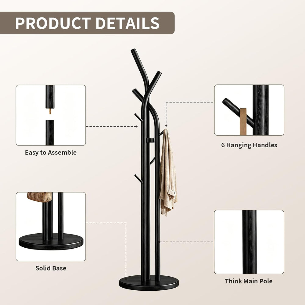 Solid Wood Coat Rack Freestanding Wood Coat Tree Rack with 9 Hooks, Creative ...