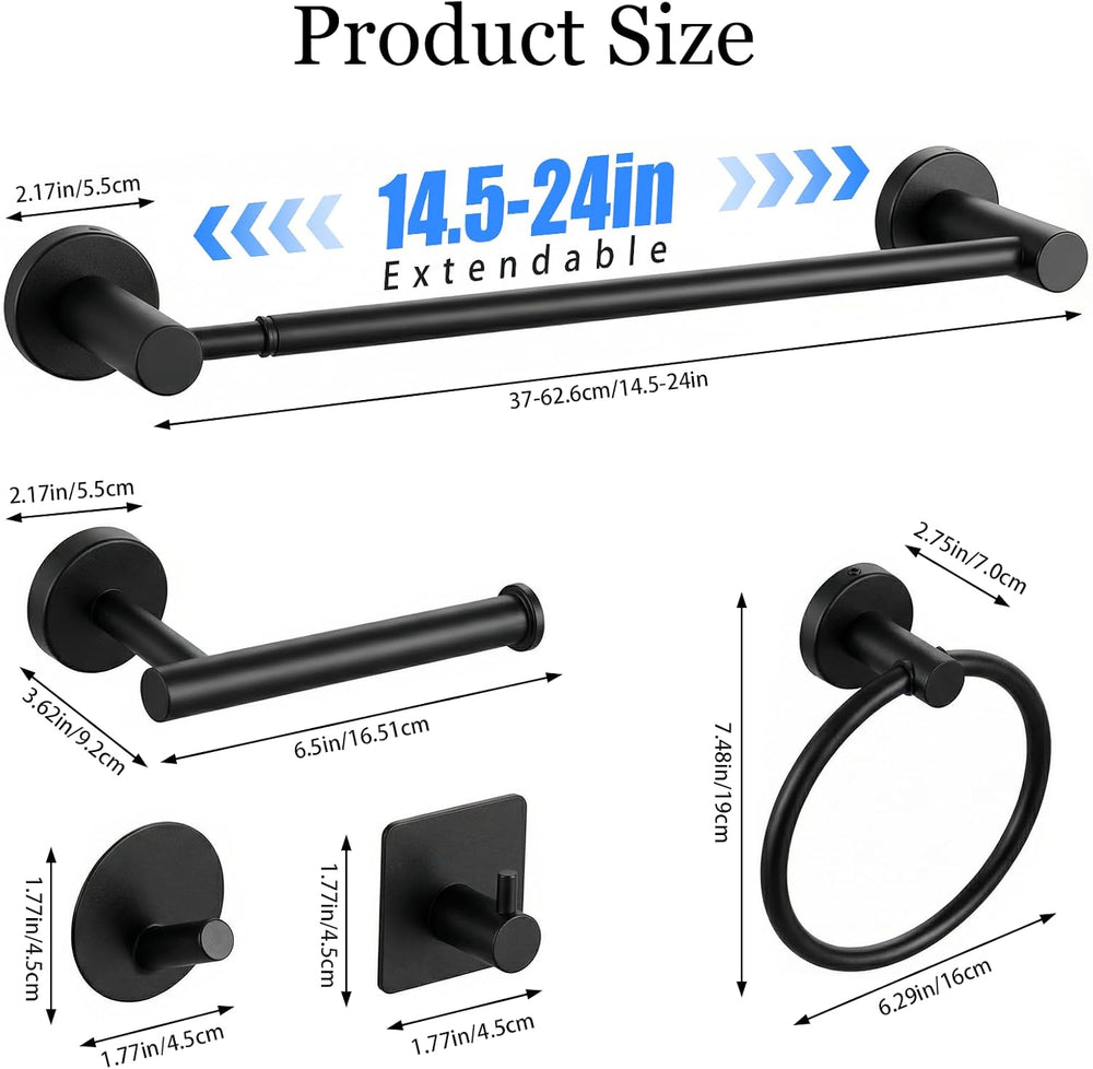 Tudoccy 10-Piece Matte Black Bathroom Hardware Set, Adjustable Bar