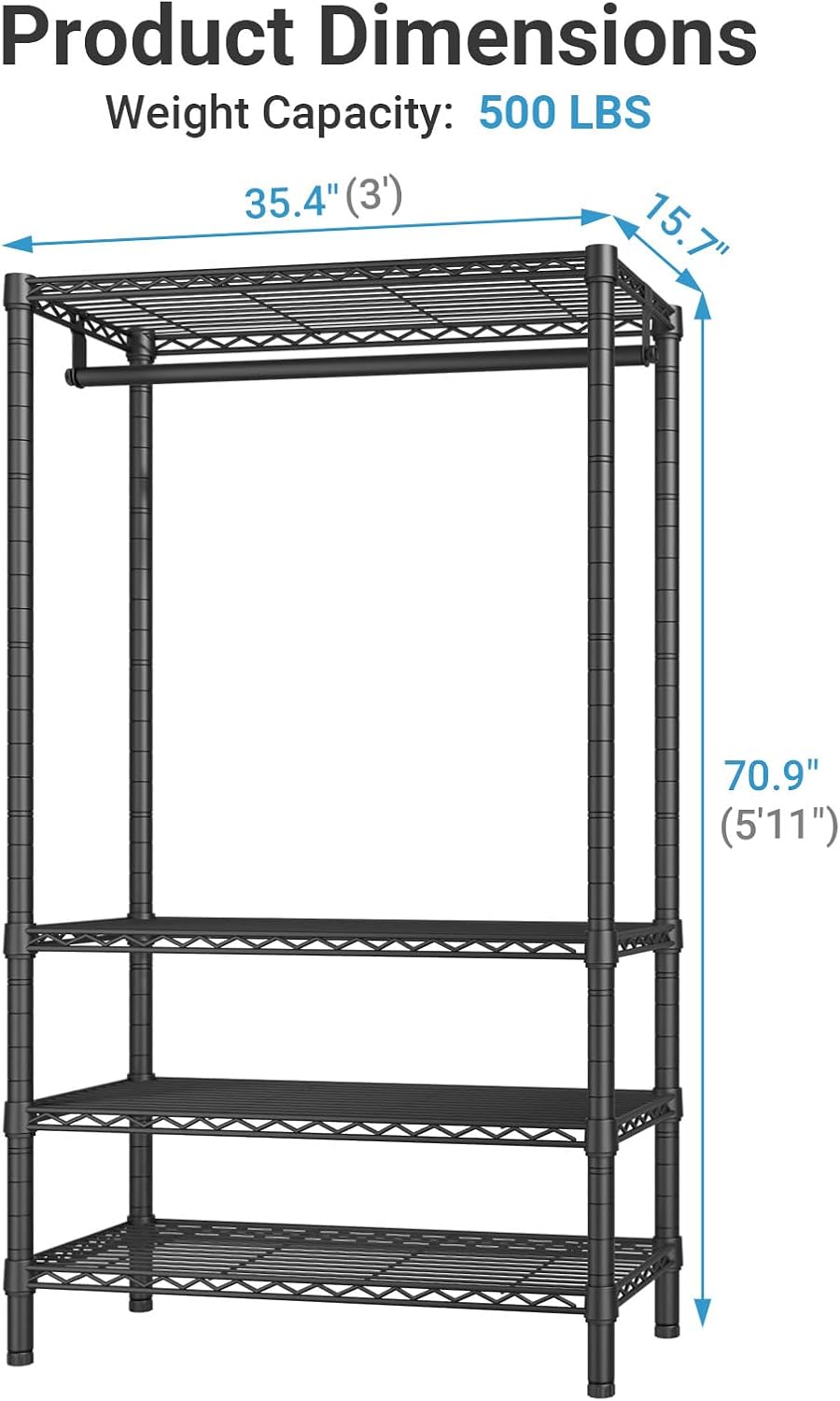 VIPEK V1 Wire Garment Rack, 4-Tier Clothes Rack, Freestanding Closet, Black