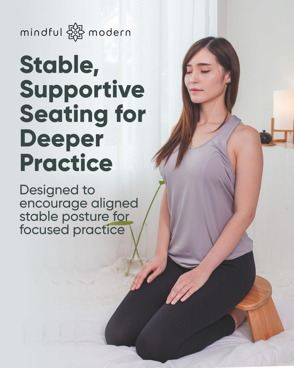 Mindful Modern Folding Meditation Bench - Bamboo Kneeling Stool with Locking ...
