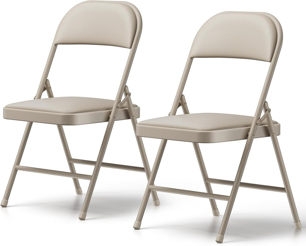 Padded Folding Chairs 2 Pack, PU Leather Folding Chairs for Outside and Indoo...
