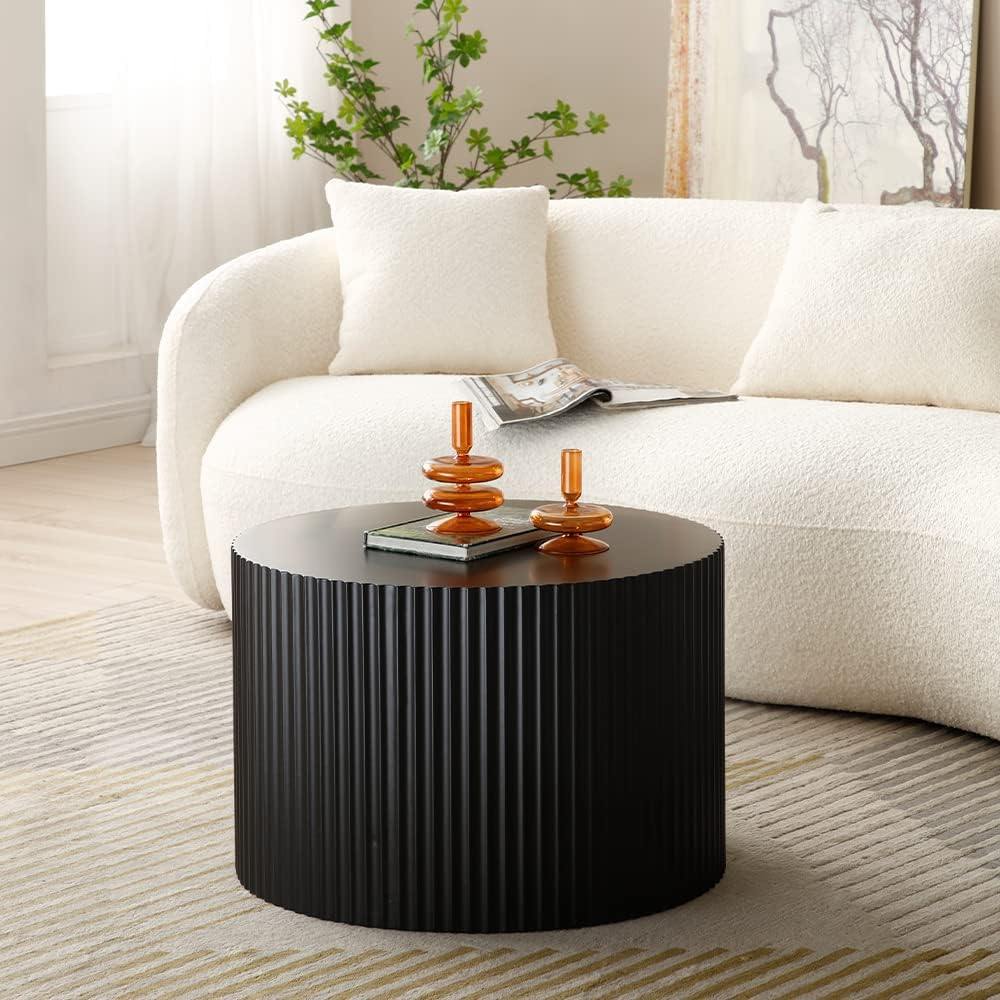 WILLIAMSPACE Black Round Nesting Coffee Table Set of 2, Modern Wooden Center ...