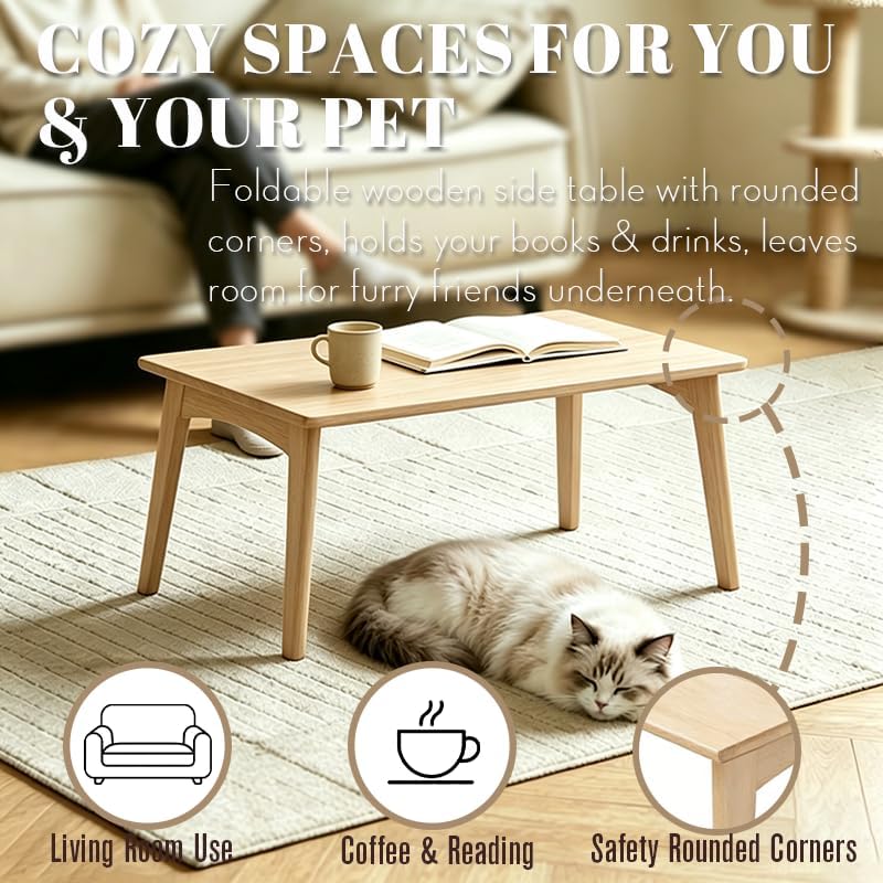 Bamboo Coffee Table Foldable Japanese Floor Desk Folding Low Tea Table No Ass...