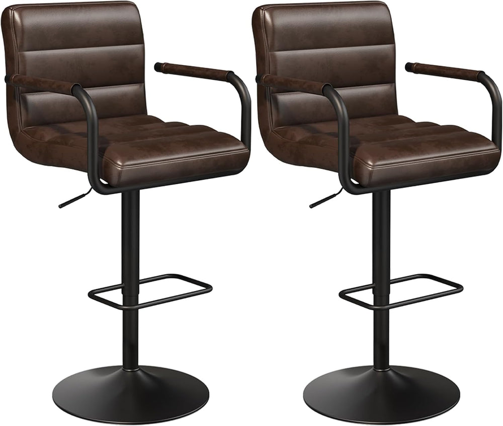 Adjustable PU Leather Swivel Bar Stools Set of 2