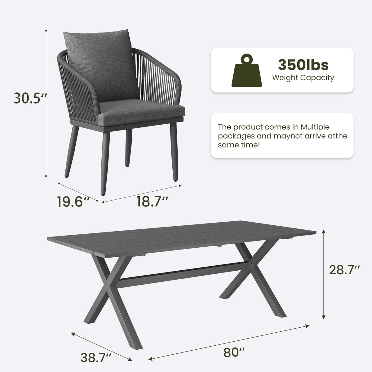 layinsun 11 pieces outdoor patio dining set, aluminium on a desk or shelf