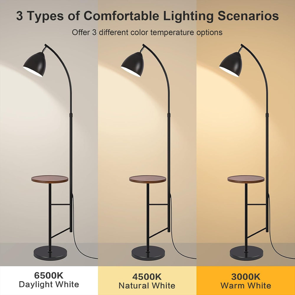 Black Arc Floor Lamp with Table, Adjustable Height & Iron Head