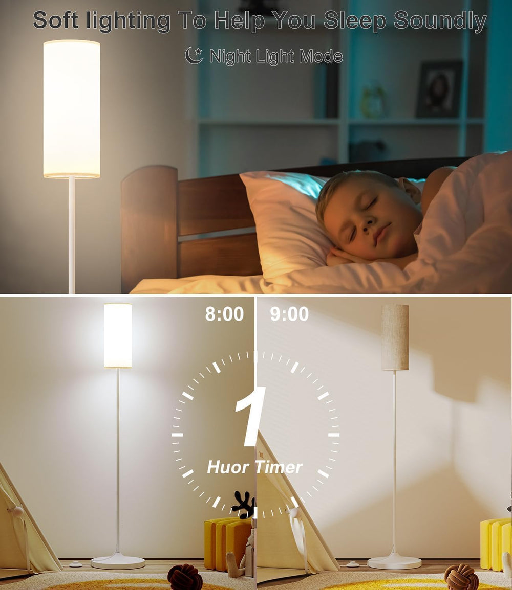 USTO Dimmable Floor Standing Tall Lamp, 12W Led Bulb with Lampshade,White