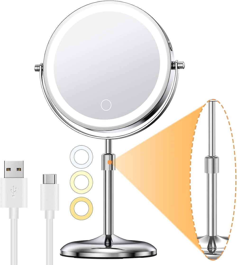 Gospire 7" Lighted Makeup Mirror, 1X/10X Magnification, Height Adjustable
