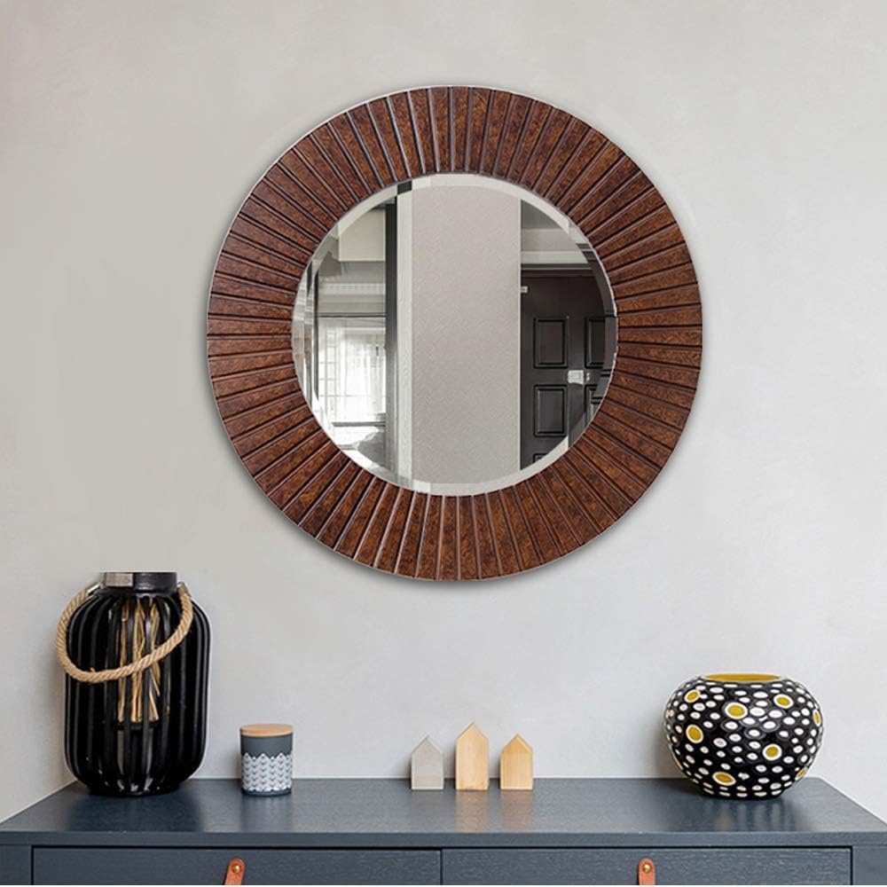 Chende 36'' Circle Mirror with Wood Frame, Large Decorative Mirror fo...