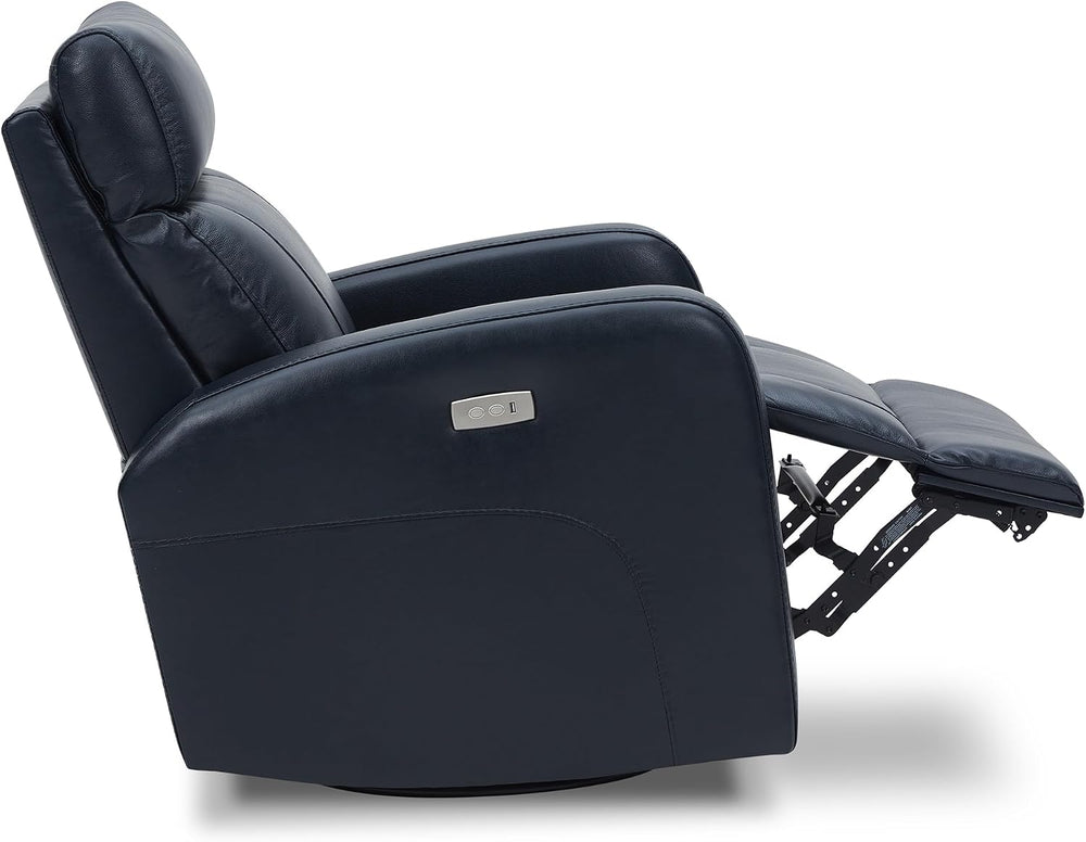 CHITA Genuine Leather Power Recliner Chair for Adults, Swivel Glider, Navy