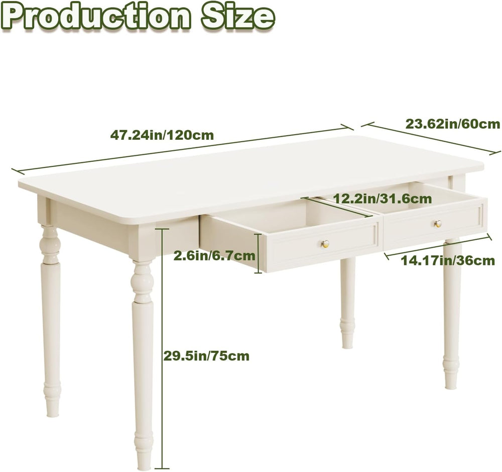 48in Rubber Wood Desk with Two Drawers,Home Writing Tables with Storage