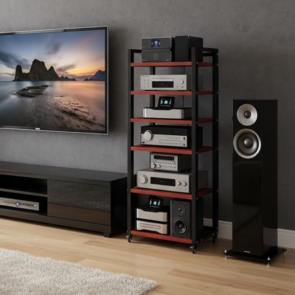 6 Tier AV Media Stand, 55in Audio Rack Tower Stereo Components Cabinet