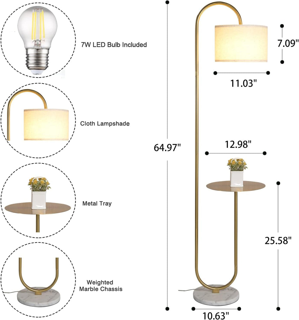 Hsyile KU300271 Arc Floor Lamp with Hanging Drum Shade for Living Room-Marble...