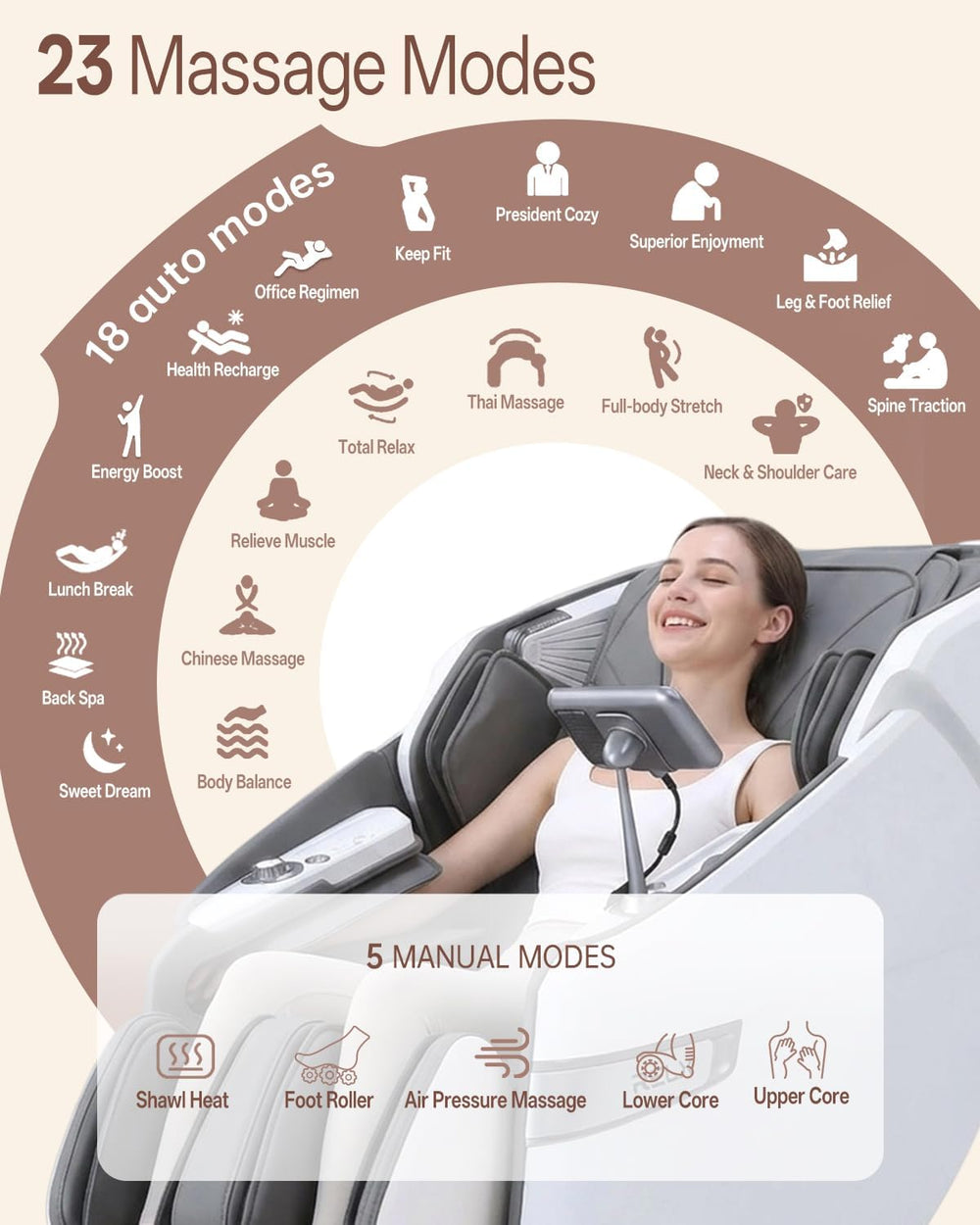 RELX 4D Massage Chair Full Body, Zero Gravity Shiatsu, Body Scan, White
