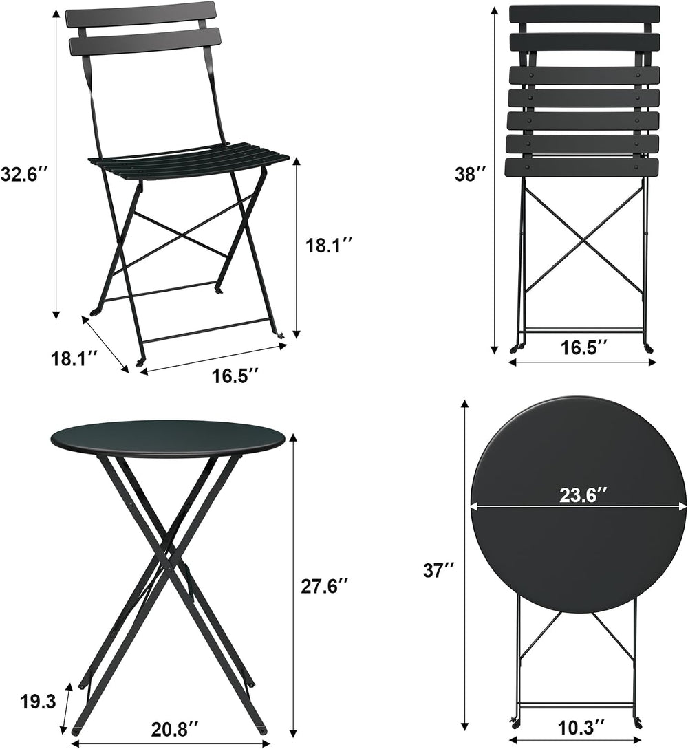 GarveeHome 3 Piece Foldable Patio Bistro Set, Compact Round Table with 2 Fold...
