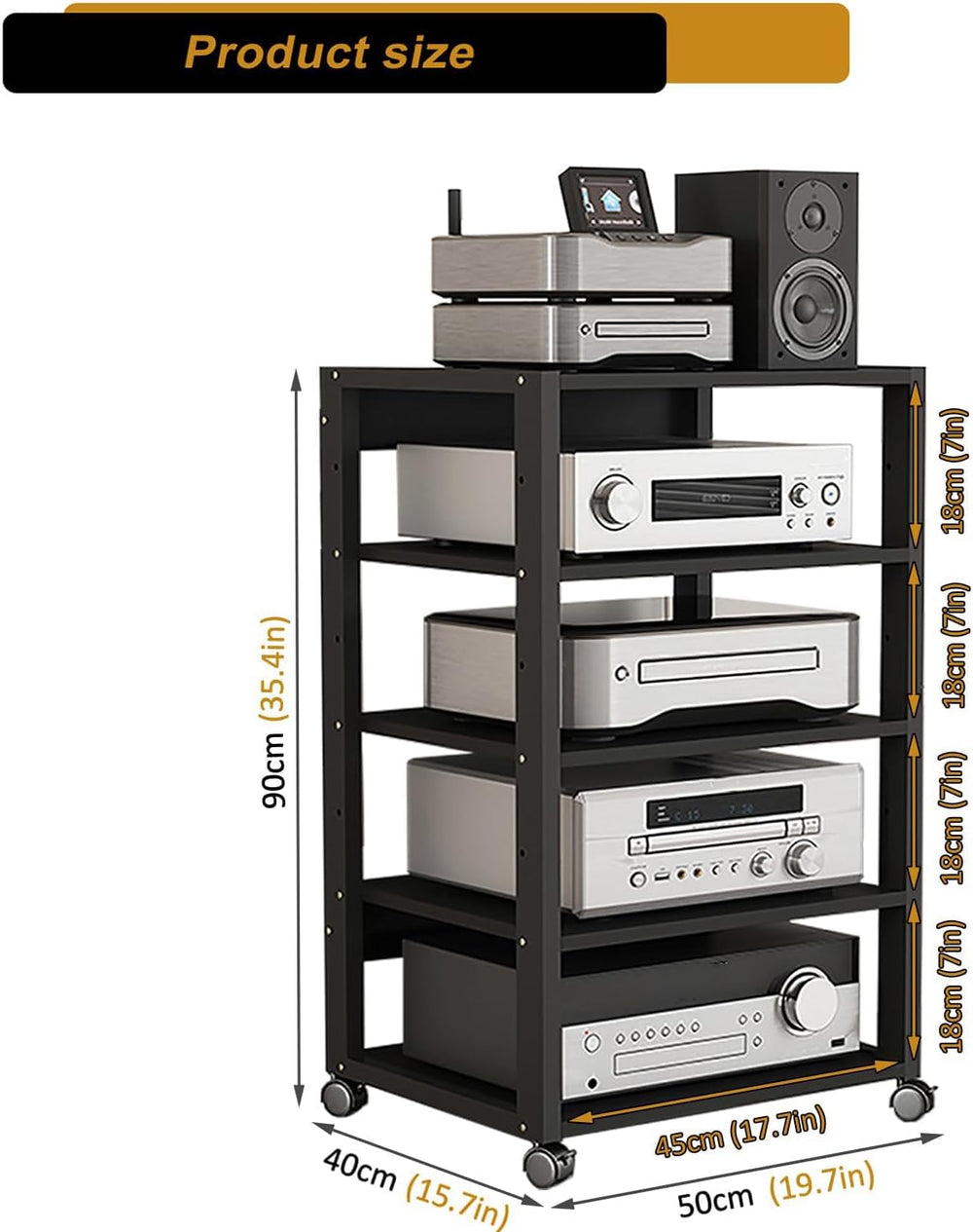 5 Tier AV Media Stand, Audio Rack Tower Stereo Components Cabinet