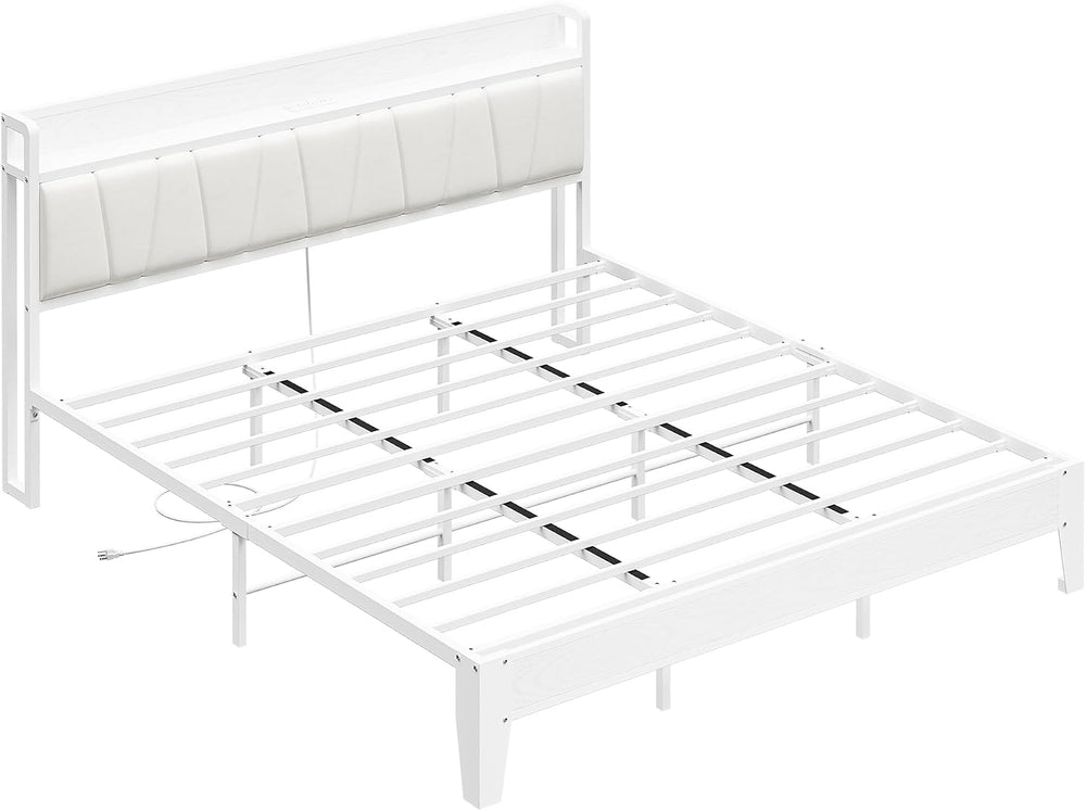 LIKIMIO King Bed Frame with Storage Headboard and Charging Station