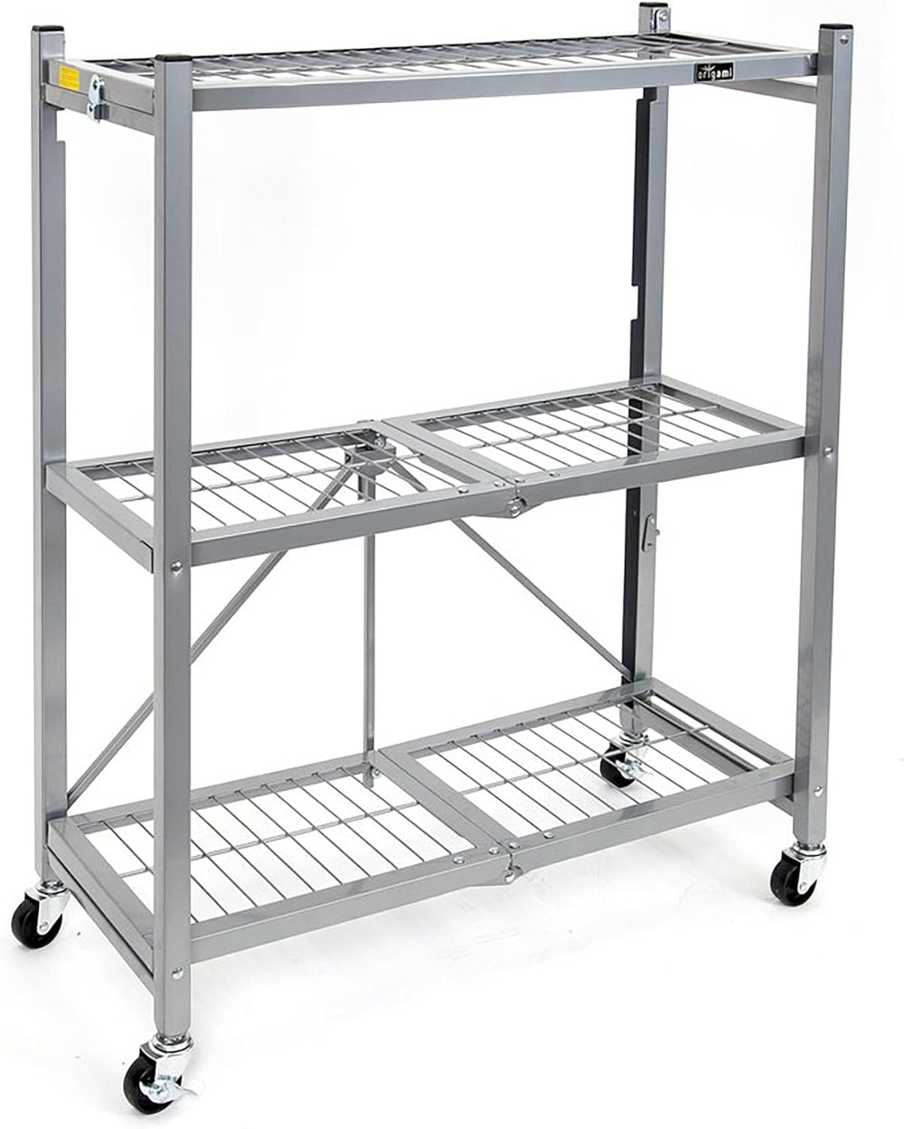 Origami R3 3-Tier Foldable Storage Rack with Wheels, Platinum