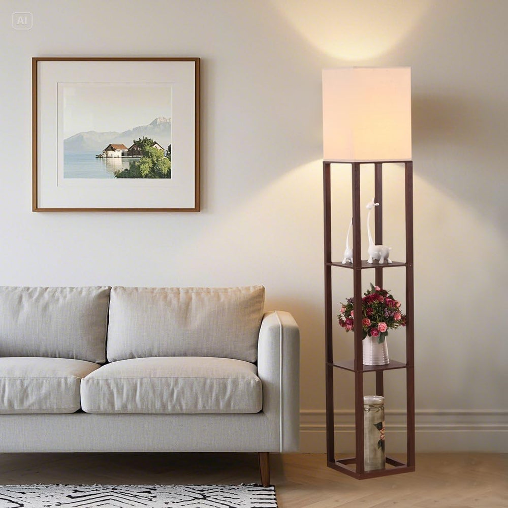 Floor Lamp with Shelves,Floor Light for Living Room,Bedroom,Wood,Brown.