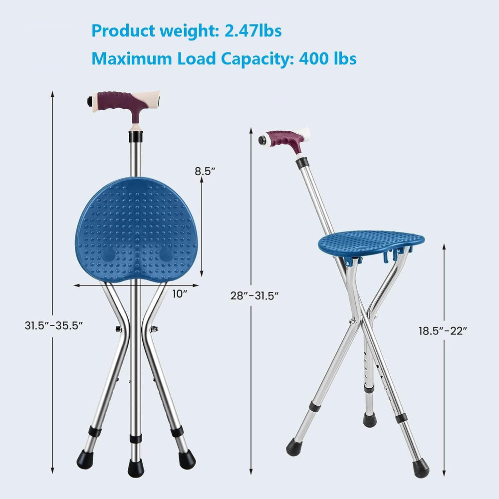 Folding Cane Seat Combo 400 lbs Capacity Portable Cane Stool Handy Folding Cr...