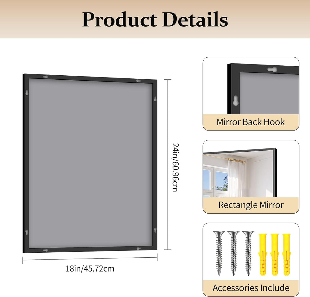 COFENY Black Bathroom Mirrors for Over Sink, 18x24 inch Rectangle Mirror
