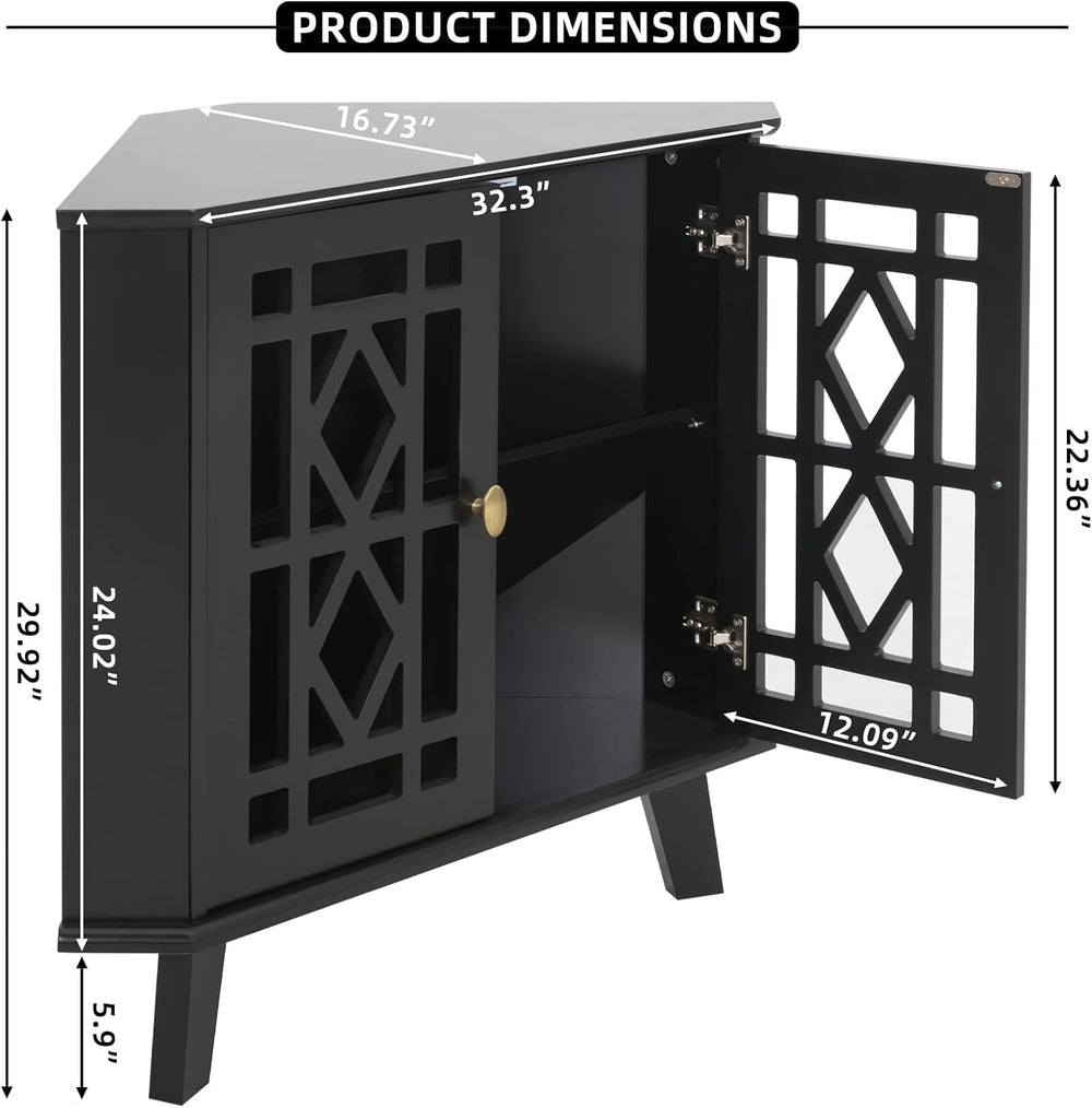 Corner Storage Cabinet with Doors, 32'' Corner Table for Small Space,...