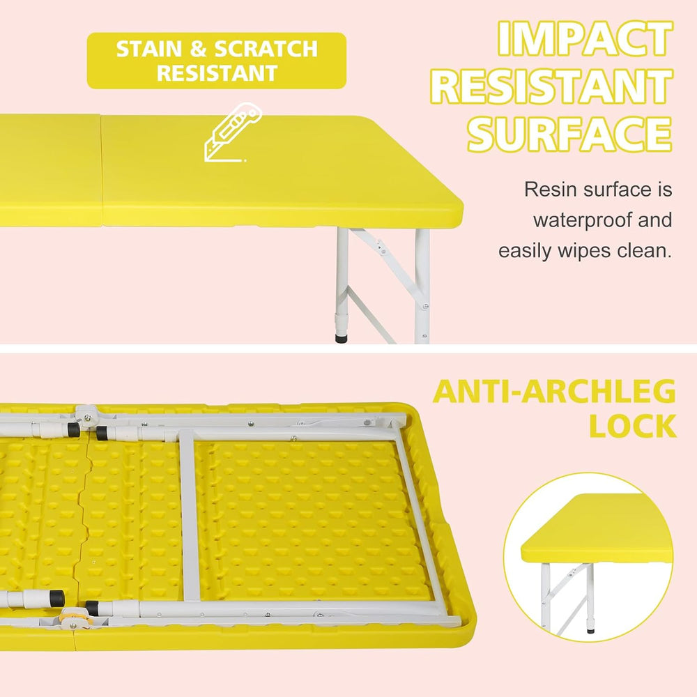 Portable 4Ft Folding Table, Heavy Duty Plastic Fold-in-Half Utility Foldable ...