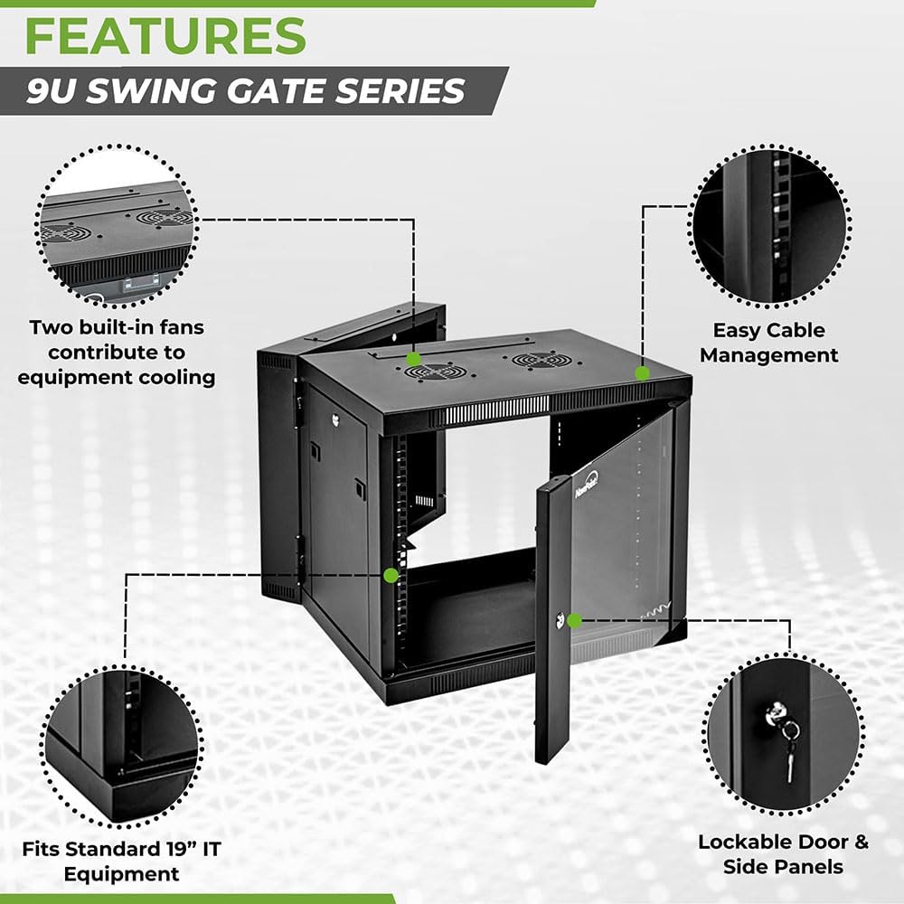 NavePoint 9U Wall Mount Cabinet with Hinged Back - 25.5” Deep, Server Rack En...