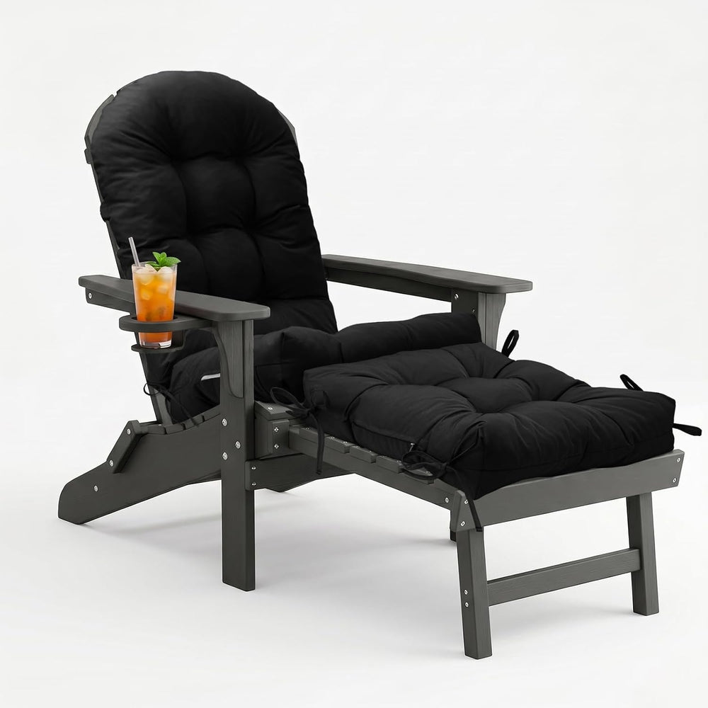 Rocking Chair Cushion Set with Ottoman Pad 4-in Thick, Black