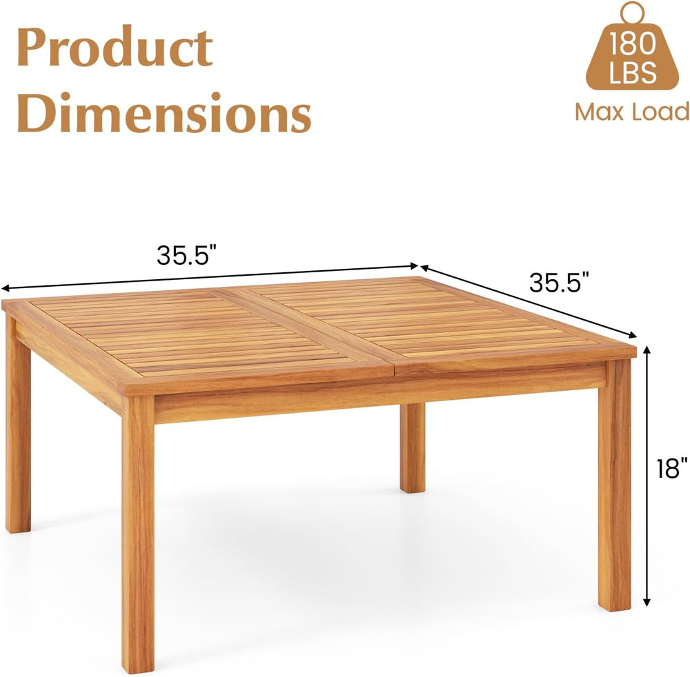Tangkula Patio Wood Coffee Table, Solid Acacia Wood, 35.5 Inches