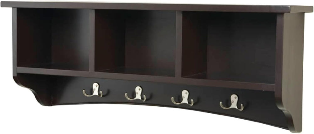 Alaterre Shaker Cottage Wall-Mounted Coat Rack with Cubbies, Chocolate, 36”