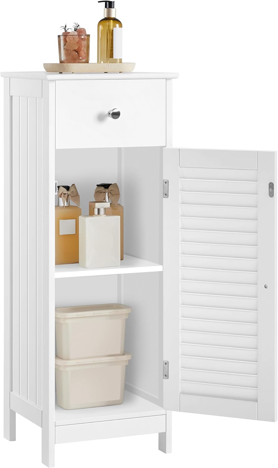Yaheetech Small Bathroom Storage Cabinet with Drawer & Louvered Door, White