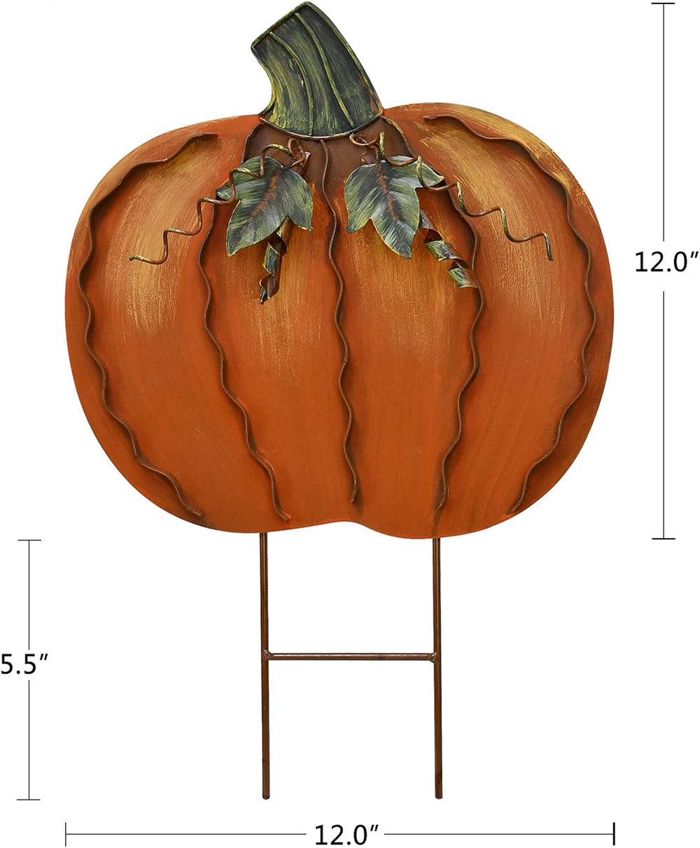 17" H Metal Pumpkin Garden Stake Fall Decor Decorative Pumpkin Yard Sign