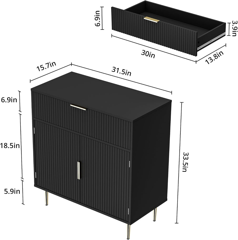 Housoul Kitchen Buffet Cabinet [Set of 2] with 2 Doors & Drawer, Balck