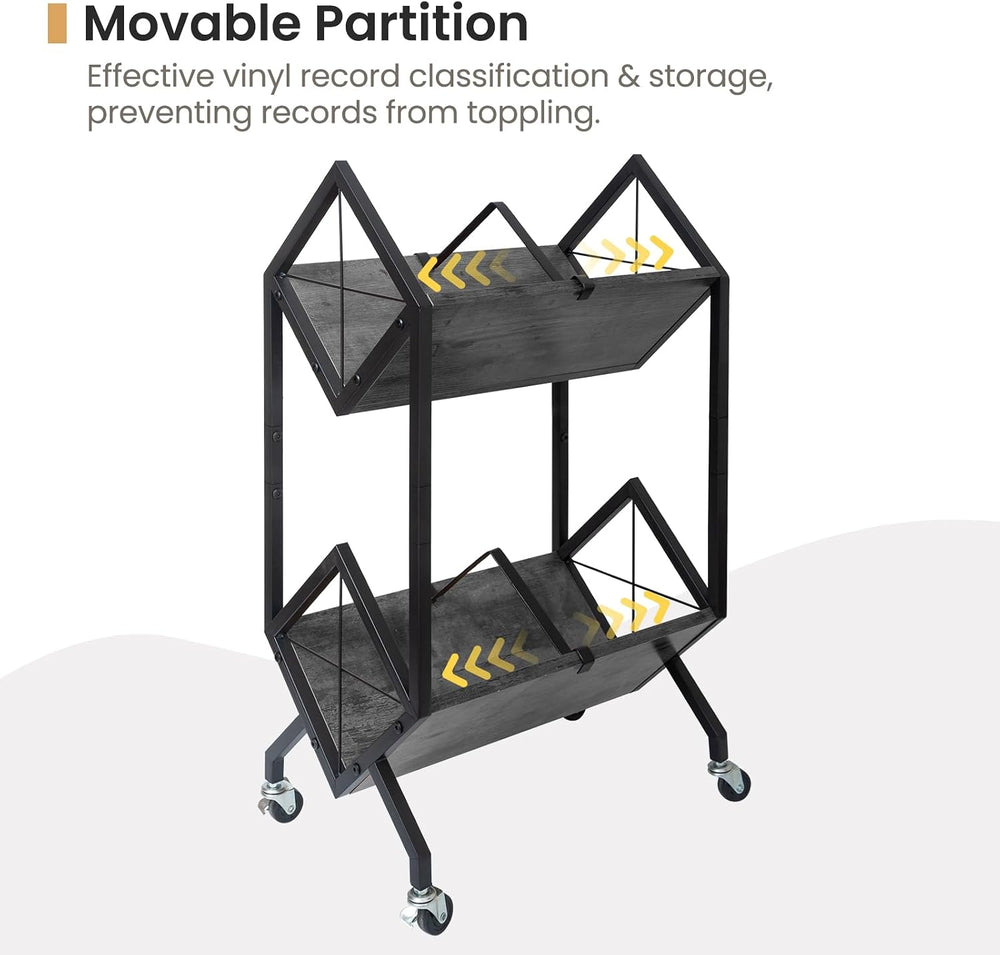 SwaaVee Vinyl Record Storage Holder with Wheels, 2-Tier Record Holder 160-200...
