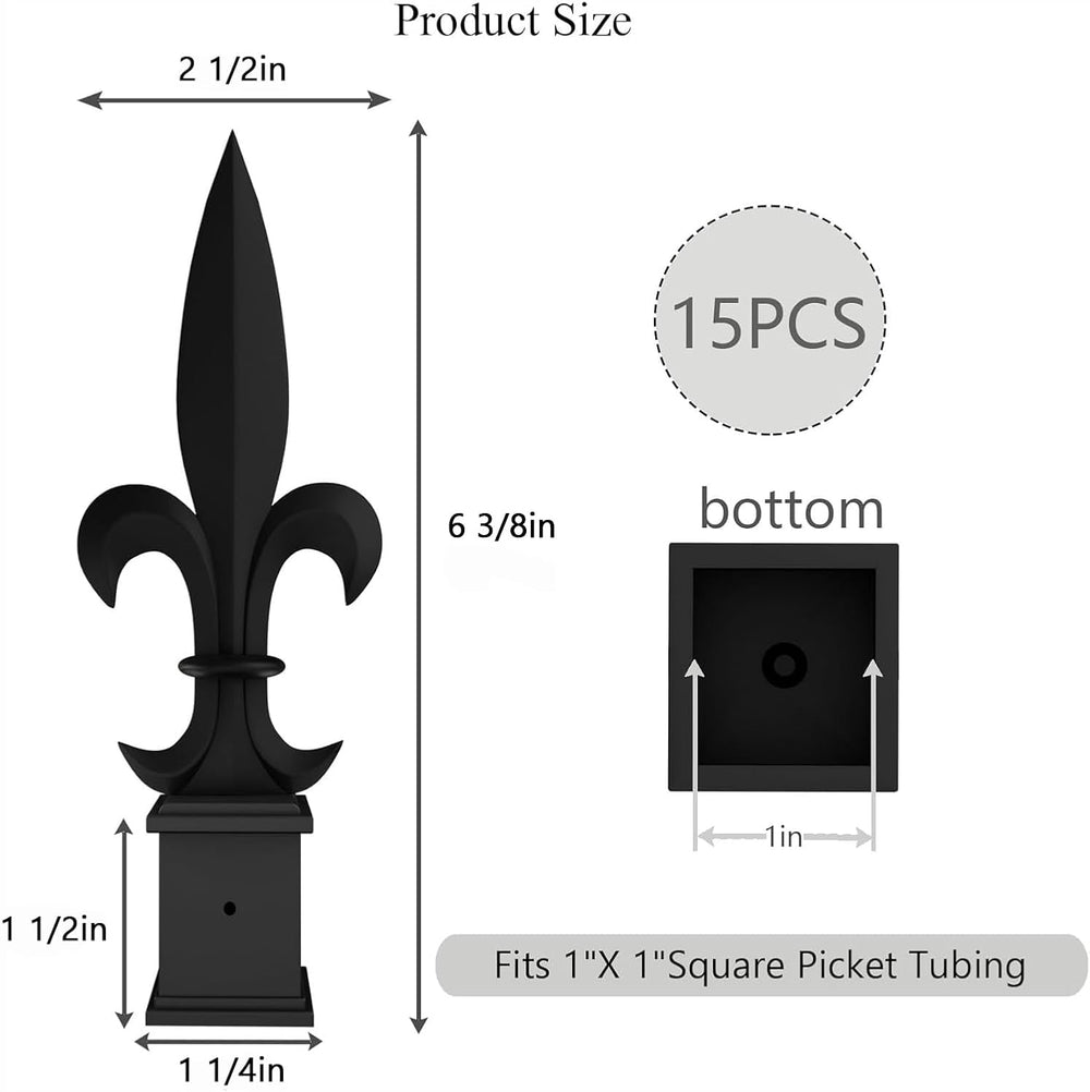 15Pcs Metal Fence Finials Fits 1" Square Post- Aluminium Alloy Trident S...