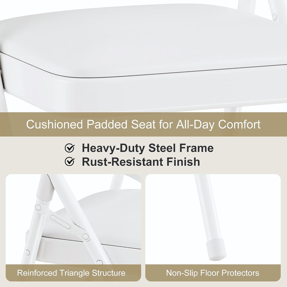 VECELO Folding Chairs Set of 2, Faux Leather Padded, White