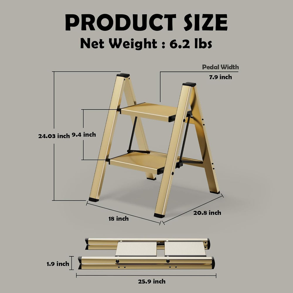 HillhutApex 2 Step Stool Foldable Ladder,Aluminum Step Ladder