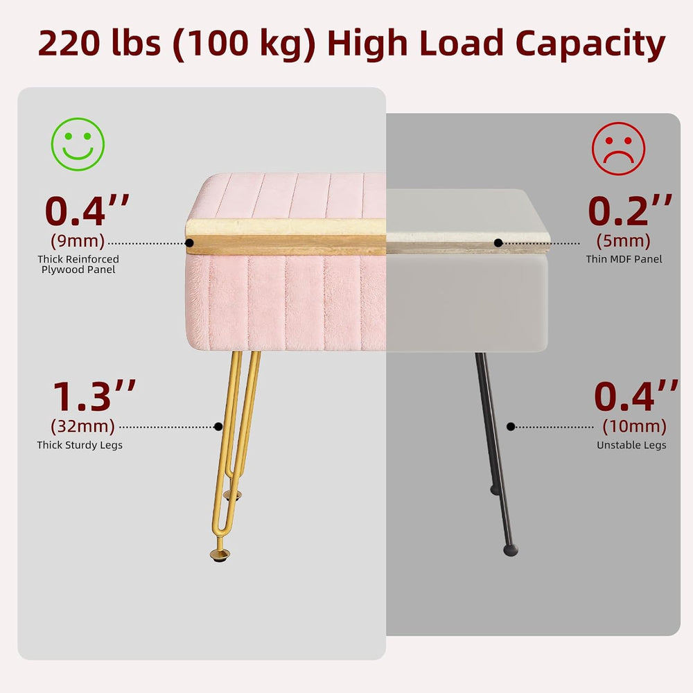 Somdot Vanity Stool Chair with Storage, Furry Padded Seat, Makeup Stool