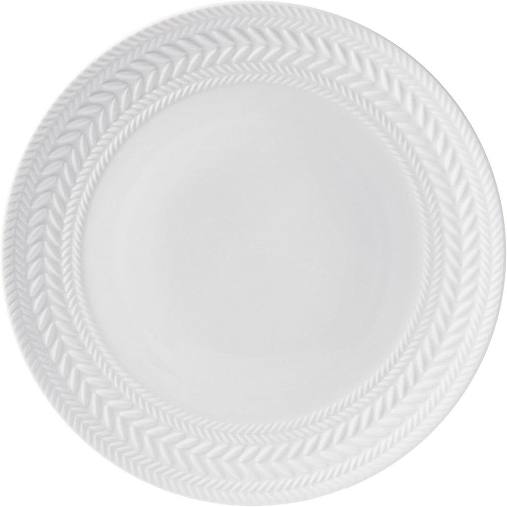 Pfaltzgraff Josephine 24-Piece Dinnerware Set, Porcelain Dish Set with Embossed Basket Weave Design, Service for 8, White Plates and Bowls Sets, Microwave and Dishwasher Safe