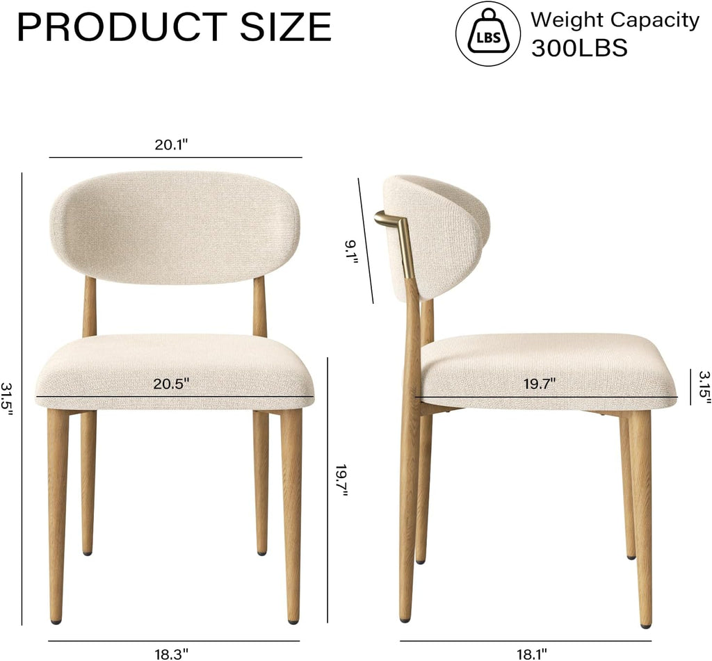 300LBS Dining Chairs Set of 2,Metal Kitchen Chairs,Modern Fabric Upholstered Dining Room Chairs with Ergonomic Curved Backrest for Kitchen Dining Room,Beige
