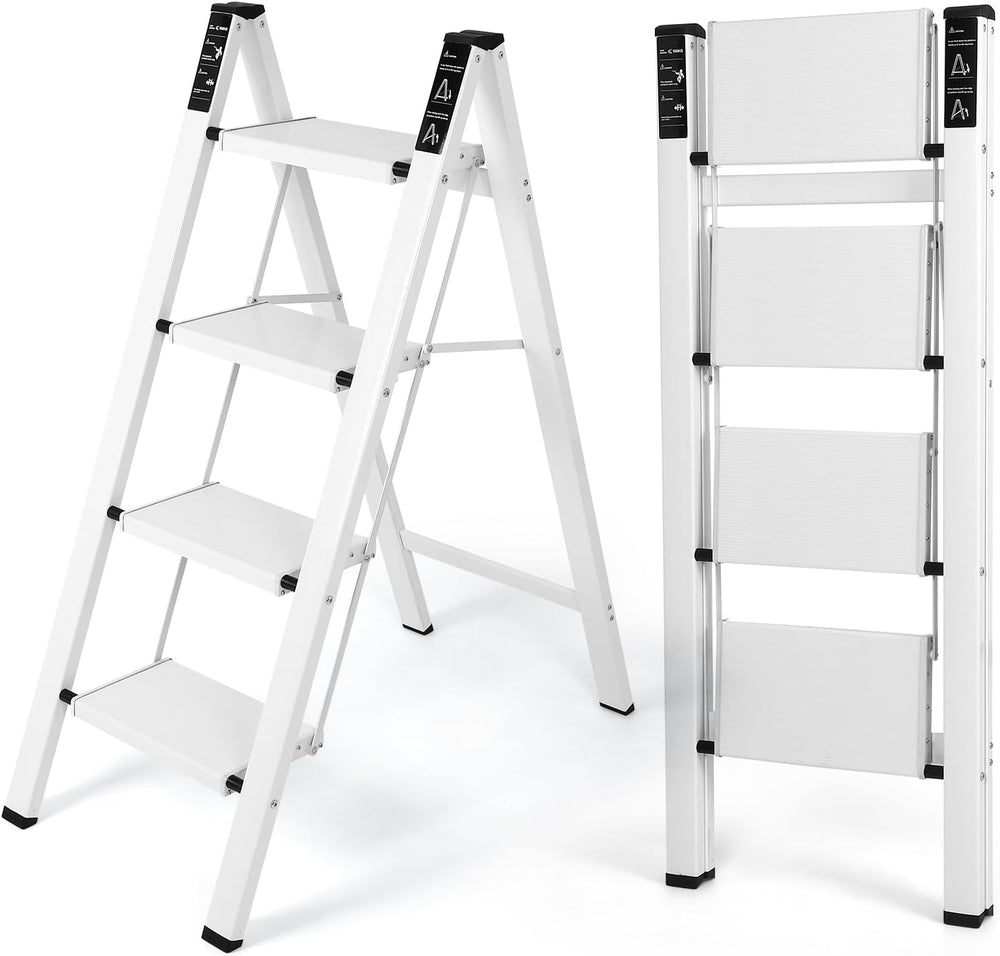 FAHKNS 4 Step Ladder, Aluminum Folding Step Stool with Anti-Slip Sturdy and W...
