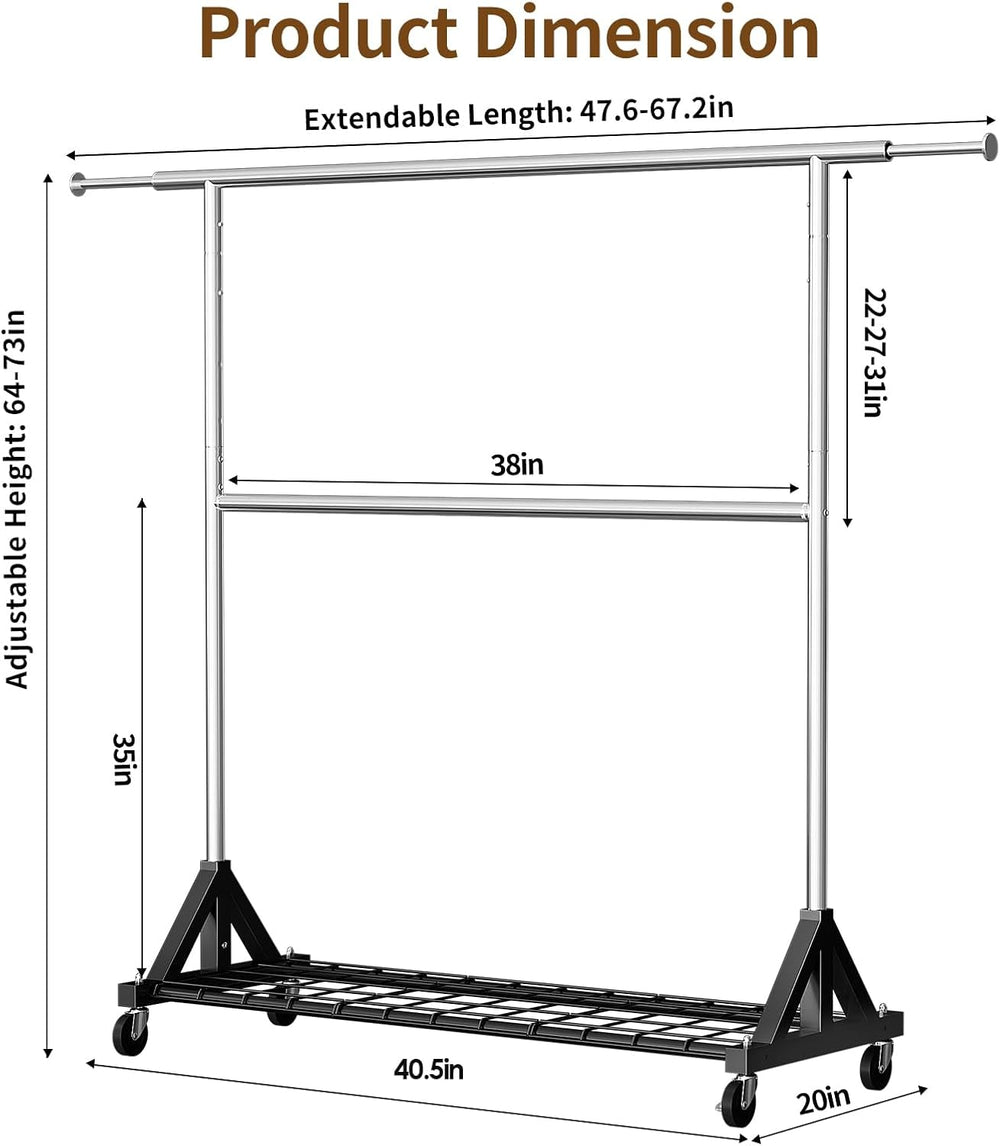 Luxspire Heavy Duty Clothes Rack with Lockable Wheels Load 600 LBS, Silver