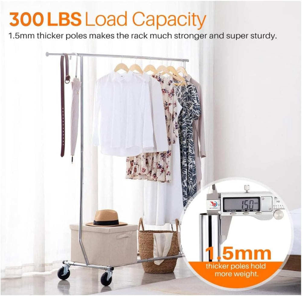HOKEEPER Clothes Rack with Lockable Wheels Height Adjustable