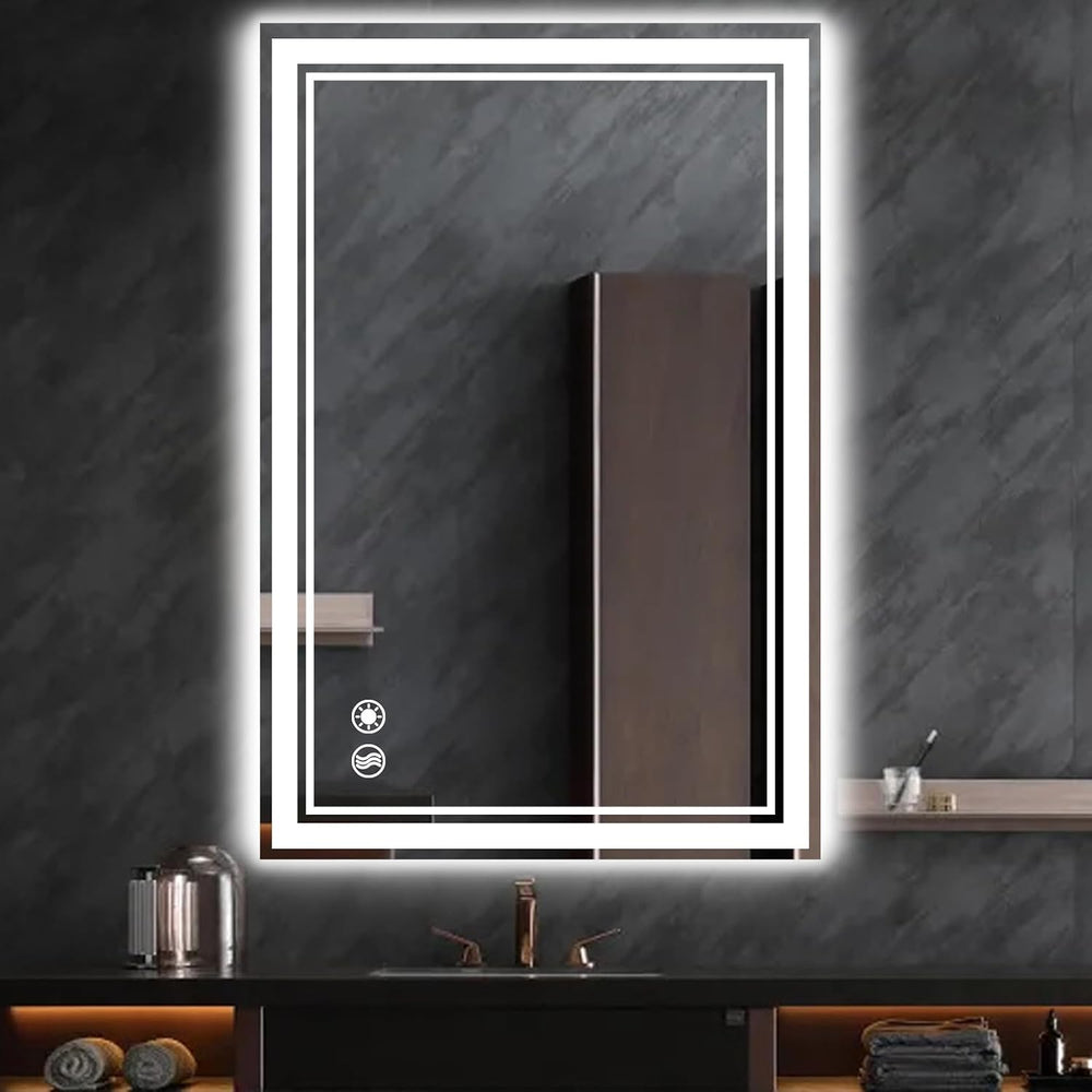 COLMERD 24 x 36'' LED Mirror for Bathroom, 3 Colors Dimmable, Anti-Fog