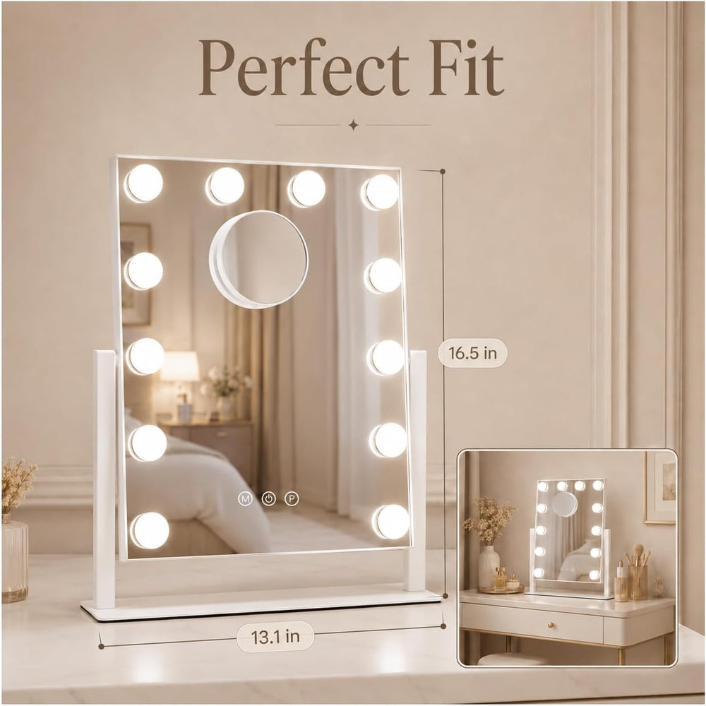Makeup Mirror with Lights, 10X Magnification, 16.5x13.1in