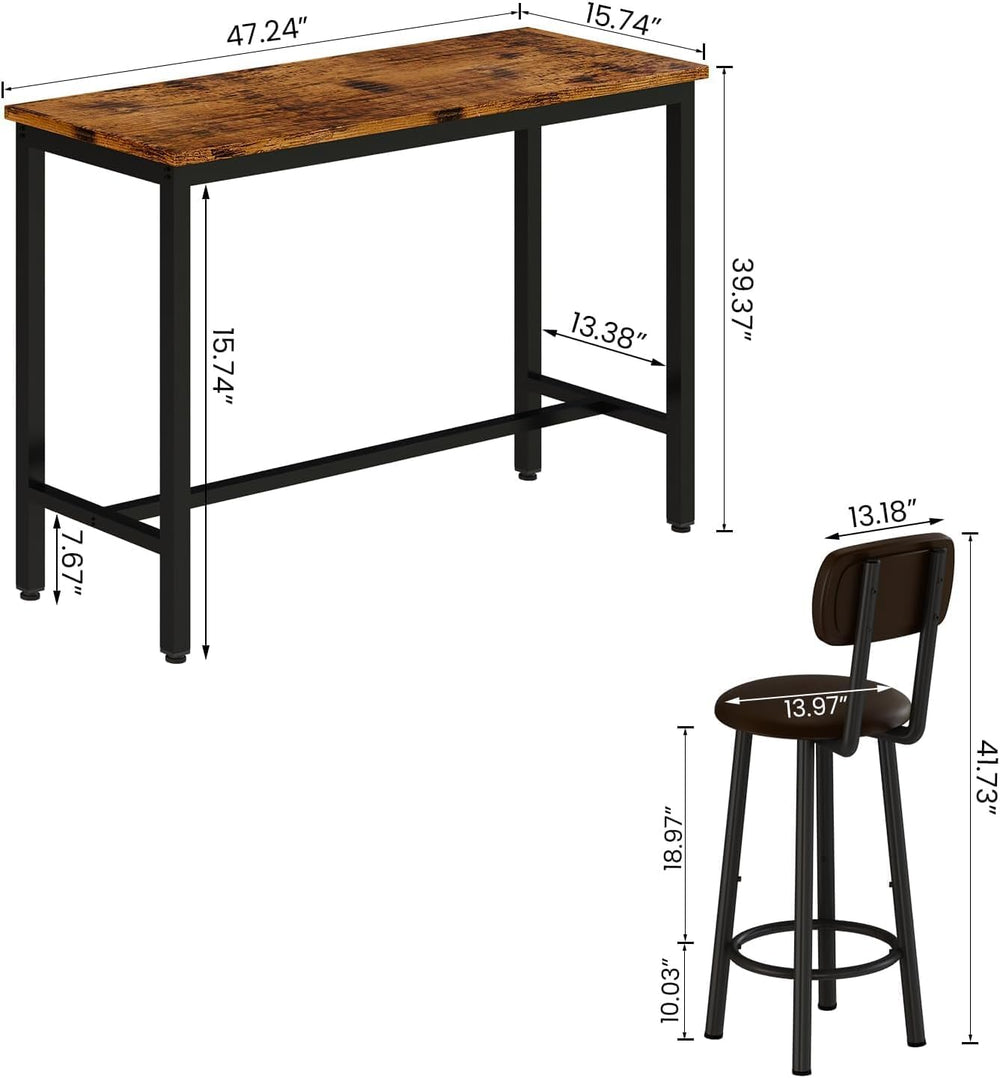 AWQM Bar Table Set of 2, Industrial Bar Table and Chairs Set of 2,3 Piece Bar...