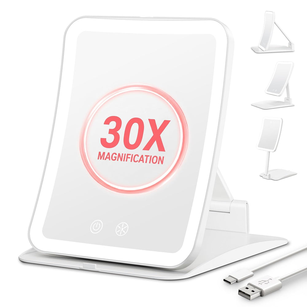 Auxmir 30X Magnifying Travel Makeup Mirror, 2000mAh Rechargeable Mirror