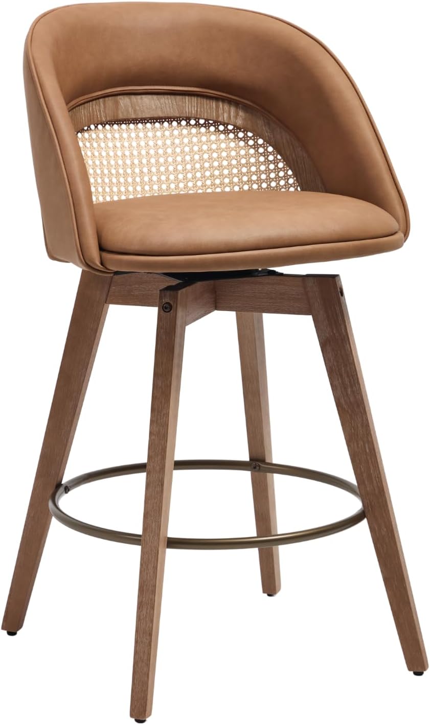 CIMOTA Swivel Counter Stools Set of 2, 26" Rattan Bar Stools, Brown